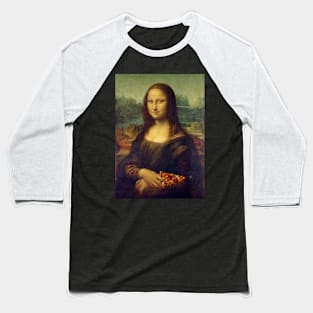 Mona Lisa holding a Piece of Pizza Baseball T-Shirt